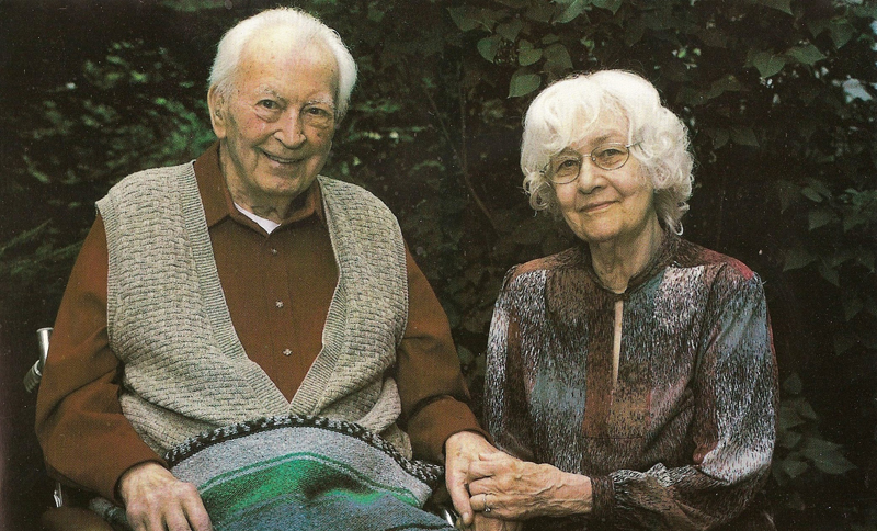 In the Summer of 2000, Elmer and Eleanor Andersen sit together and relax at Deer Lake.